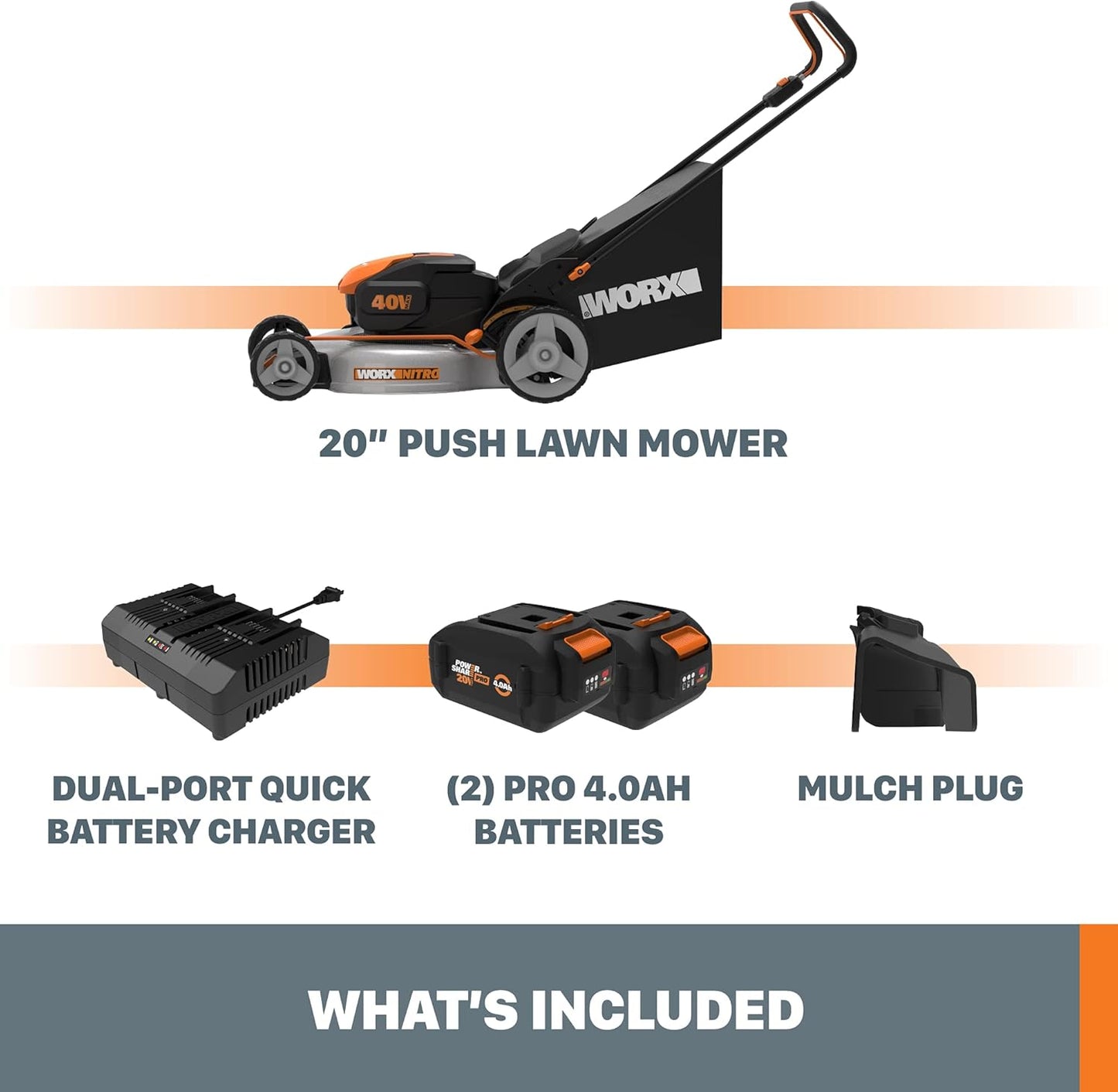 MOWZIX 40V 20" Cordless Lawn Mower, 3-in-1 Electric