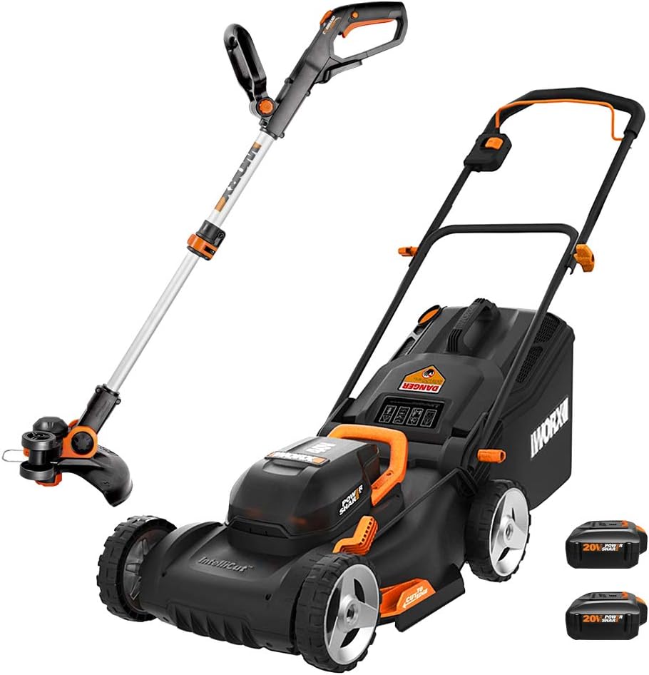 MOWZIX WORX WG911 20V PowerShare Lawn Mower and Grass Trimmer (Batteries & Charger Included)